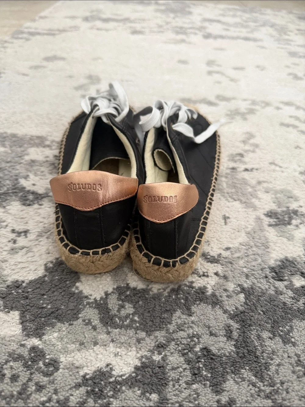 Soludos Black leather Espadrille-Style Lace-Up Sneakers